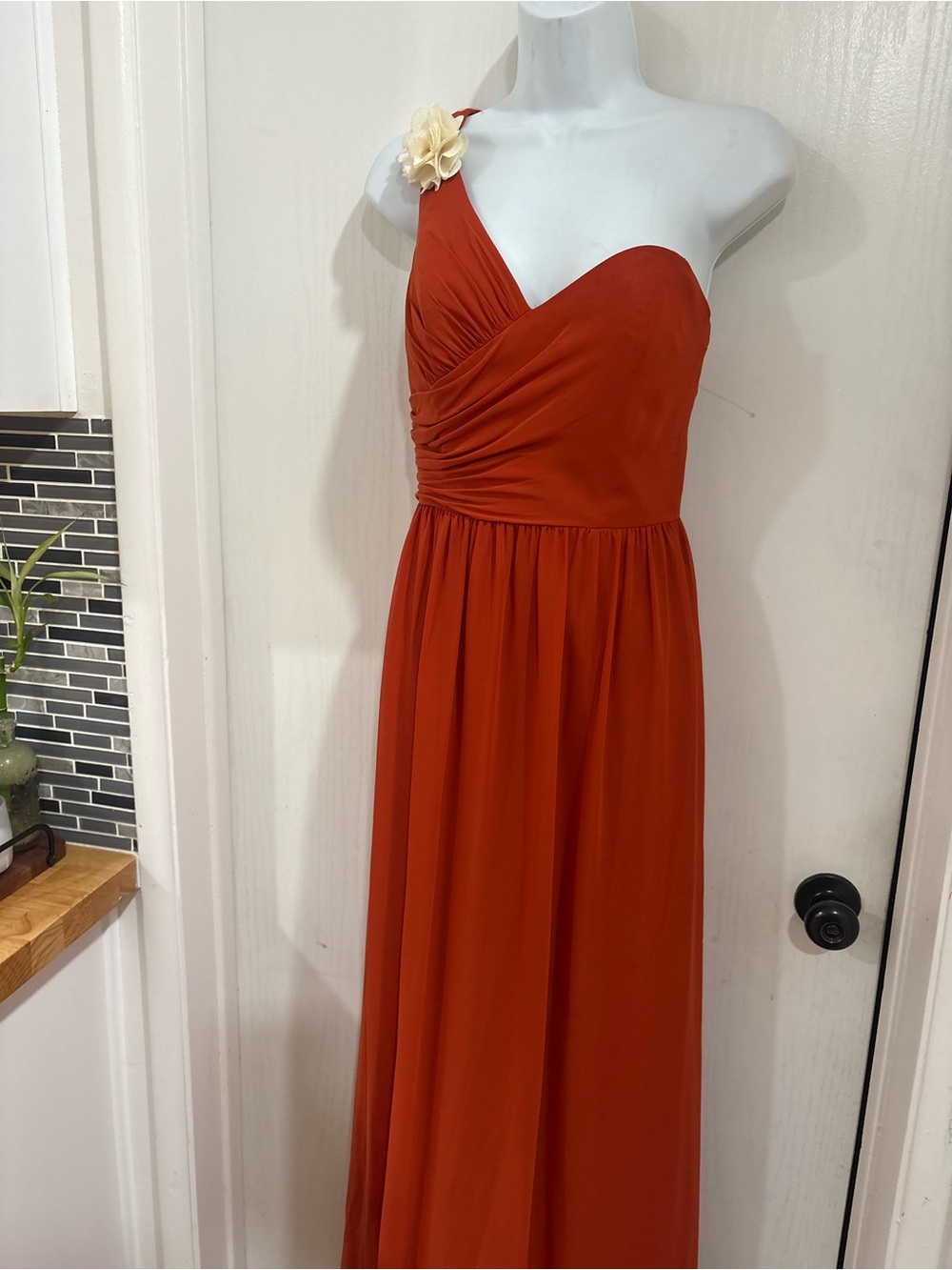 One-Shoulder Rust Orange Evening summer/fall elegant Dress - Picture 4 of 9